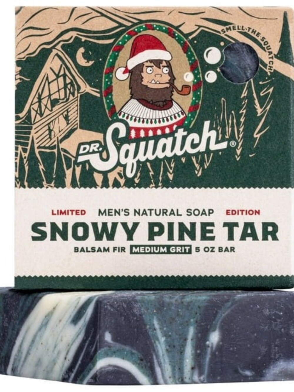 Dr. Squatch Natural Bar Soap for All Skin Types, Snowy Pine Tar, 5 oz